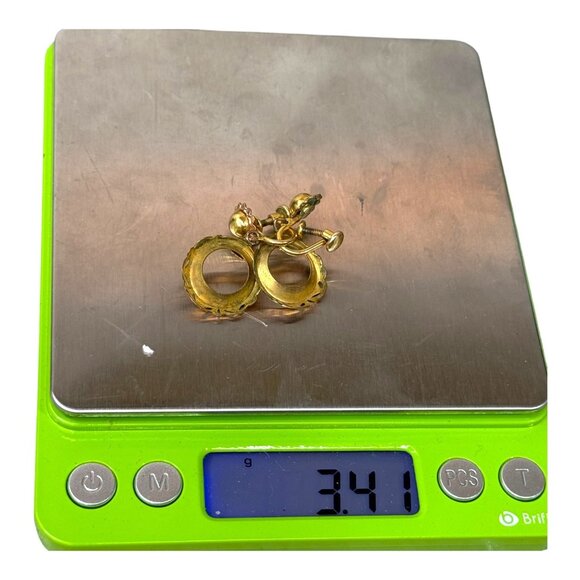 Vtg Hoop Van Dell 12K Gold Filled ClipOn Screwback Earrings Etched Flower Dangle - Picture 6 of 6